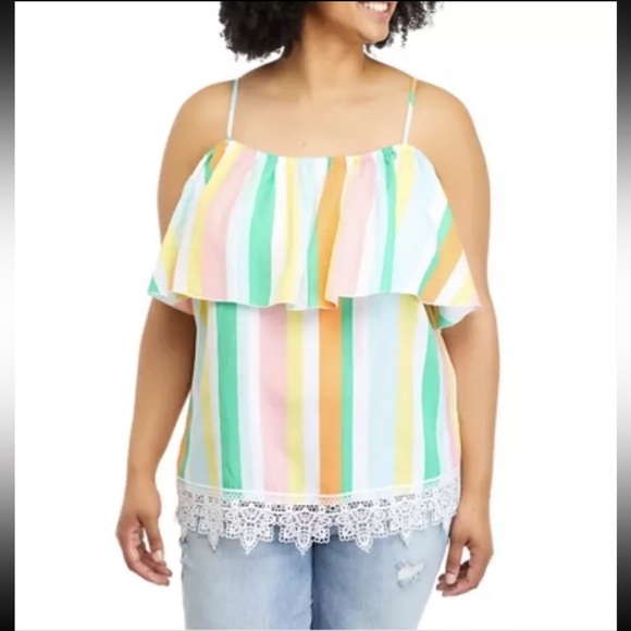 Chance Or Fate Women’s Plus Size 2X Striped Off The Shoulder Flutter Top NWOT - Picture 1 of 10